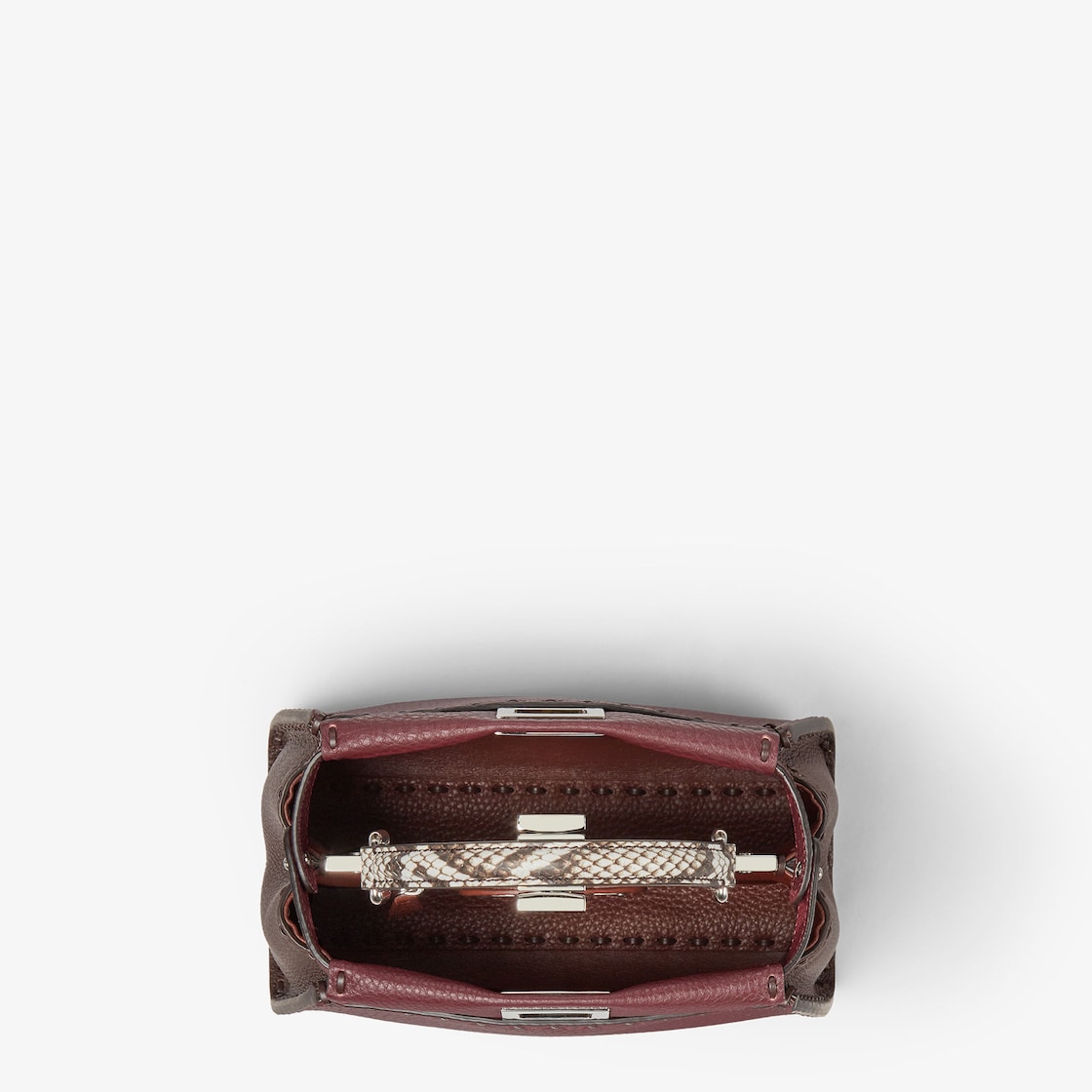 FENDI Peekaboo Mini Burgundy and brown Selleria bag with 220 hand-sewn topstitches - Image 3